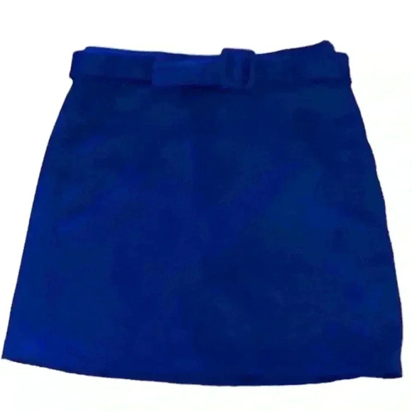NWT Vera Moda faux suede blue  skirt with belt - Picture 1 of 9